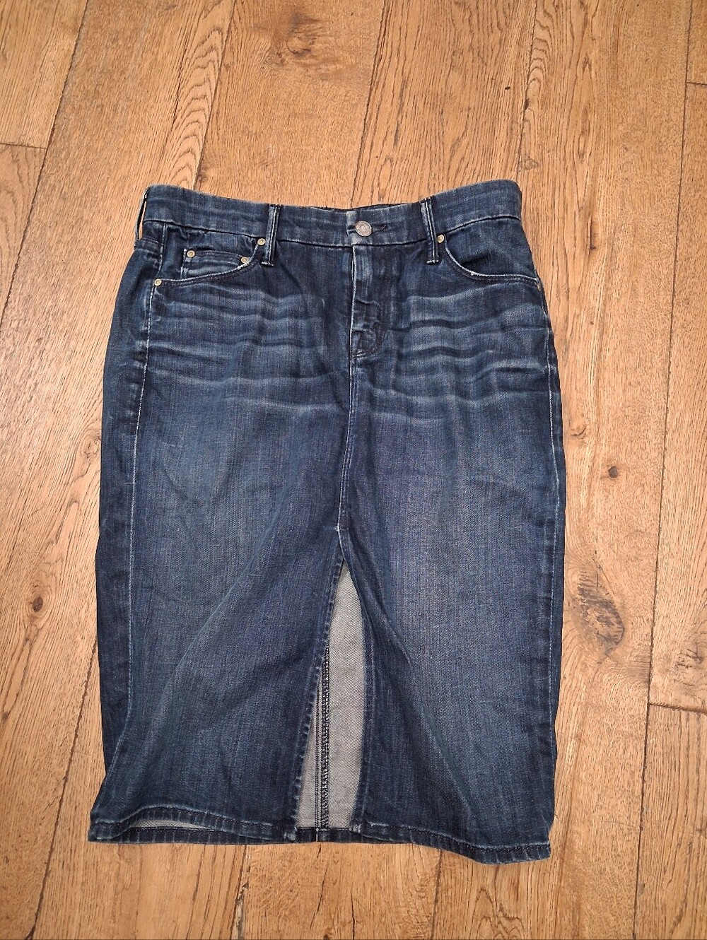 Mother Superior The Front Slit Skirt "Love Lust and Pixie Dust" Denim Size 24